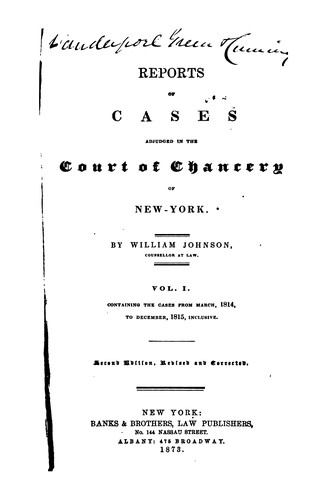 Cover for Reports of Cases Adjudged in the Court of Chancery of New-York