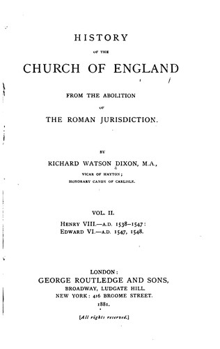 Cover for History of the Church of England: From the Abolition of the Roman Jurisdiction