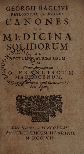 Cover for Canones de medicina solidorum ad rectum statices usum