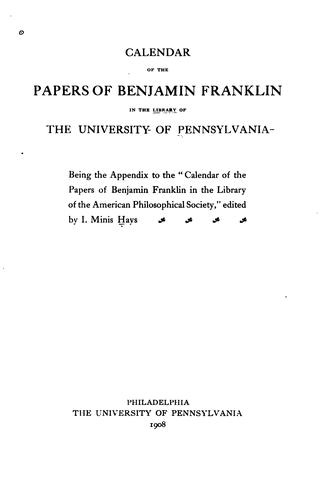 Cover for Calendar of the papers of Benjamin Franklin in the library of the University of Pennsylvania