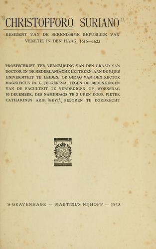 Cover for Christofforo Suriano, resident van de Serenissime Republiek van Venetië in Den Haag, 1616-1623