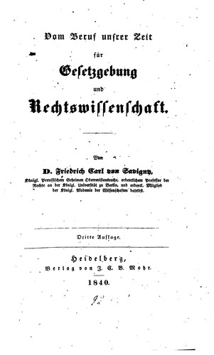 Cover for Vom Beruf unsrer Zeit für Gesetzgebung und Rechtswissenschaft
