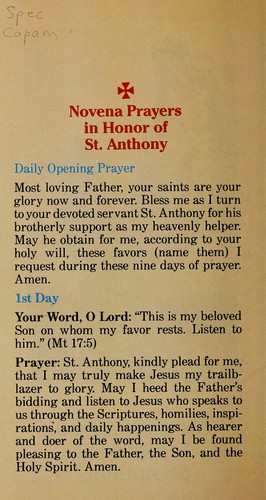 Cover for Novena prayers in honor of St. Anthony