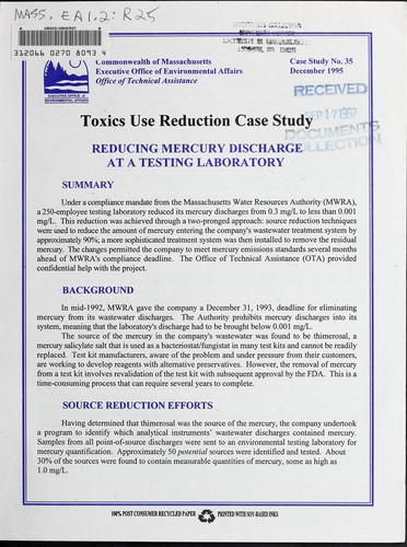Cover for Reducing mercury discharge at a testing laboratory