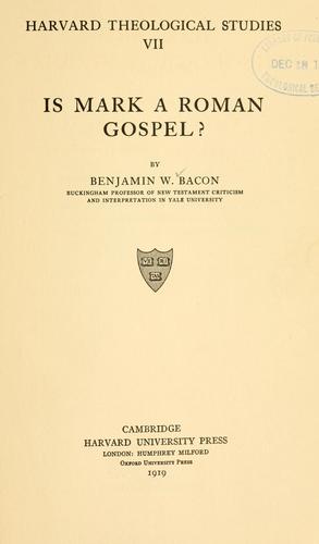 Cover for Is Mark a Roman gospel?