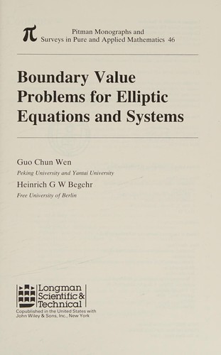 Cover for Boundary value problems for elliptic equations and systems