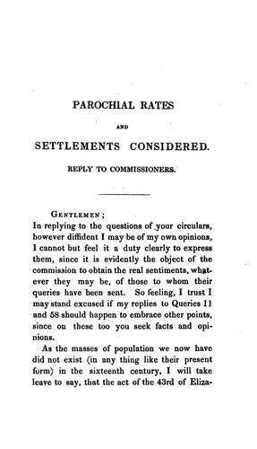Cover for Parochial rates and settlements considered: being a reply to queries nos.11&58, proposed by the ...