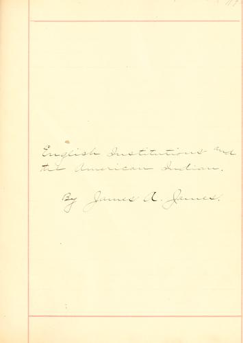 Cover for English institutions and the American Indian