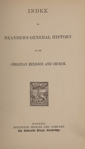 Cover for Index to Neander's General history of the Christian religion and church.