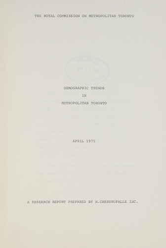 Cover for Demographic trends in Metropolitan Toronto