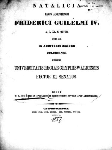 Cover for G. F. Schoemanni prolusio de religionibus exteris apud Athenienses