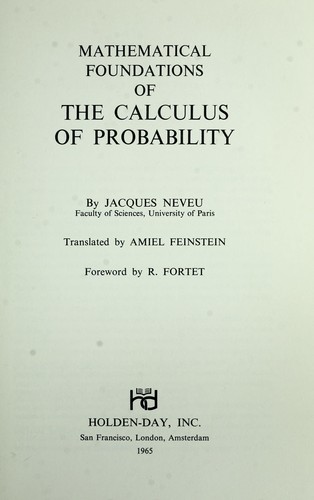 Cover for Mathematical foundations of the calculus of probability.