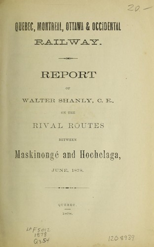 Cover for Report of Walter Shanly on the rival routes between Maskinonge and Hochelaga