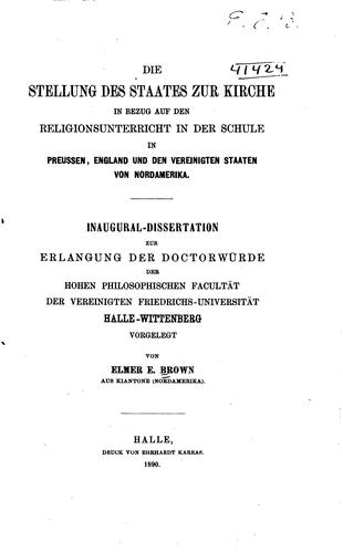 Cover for Die Stellung des Staates zur Kirche in Bezug auf den Religionsunterricht in ...