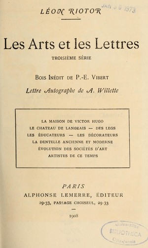 Cover for Les arts et les lettres