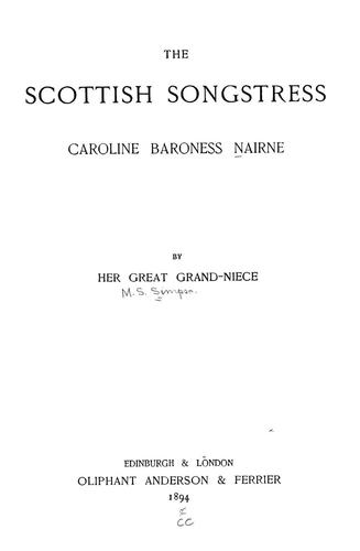 Cover for The Scottish songstress, Caroline, baroness Nairne