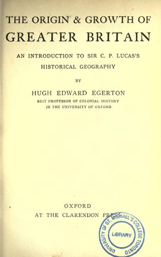 Cover for The origin & growth of Greater Britain