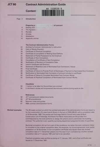 Cover for Standard Form of Building Contract (JCT 80): Contract Admin. Guide (Contract Administration Guides)