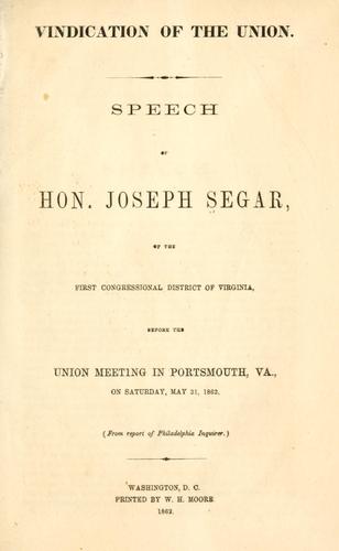 Cover for Vindication of the Union.
