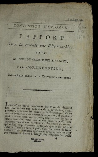 Cover for Rapport sur la revente par folle-enche  re