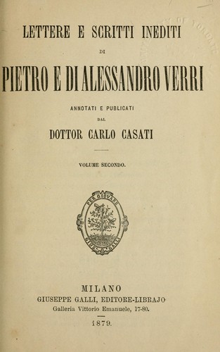 Cover for Lettere e scritti inediti di Pietro e di Alessandro Verri