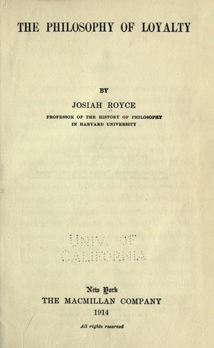 Cover for The  philosophy of loyalty