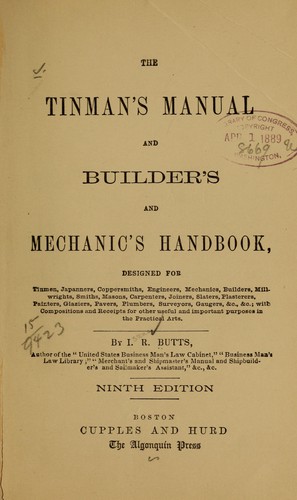 Cover for The tinman's manual and builder's and mechanic's handbook, designed for tinmen, japanners, coppersmiths, engineers ...