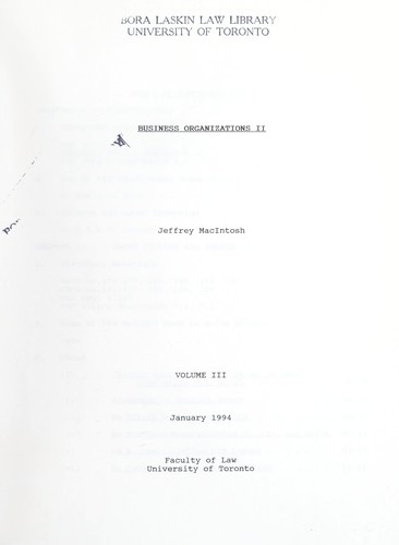 Cover for Business organizations II