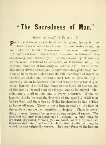 Cover for The " sacredness of man"
