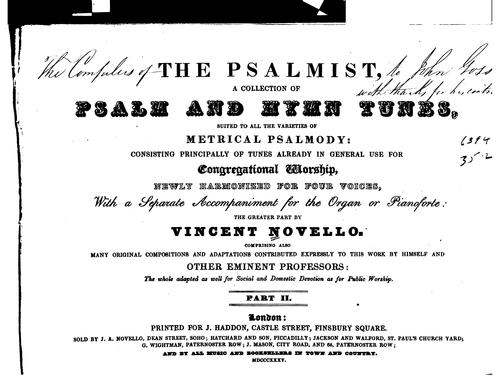 Cover for The Psalmist: A Collection of Psalm and Hymn Tunes, Suited to All the Varieties of Metrical ...