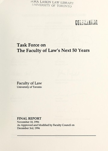 Cover for [Report of the Task Force on the Faculty of Law's Next 50 Years]