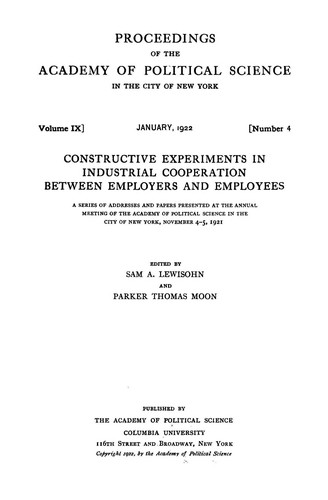 Cover for Constructive experiments in industrial cooperation between employers and employees