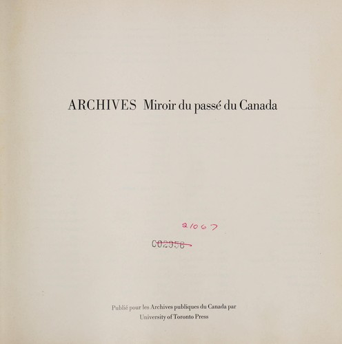 Cover for Archives : mirror of Canada past =