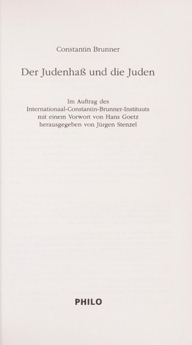 Cover for Der Judenha© und die Juden