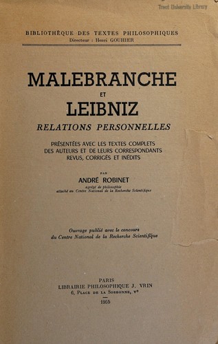 Cover for Malebranche et Leibniz
