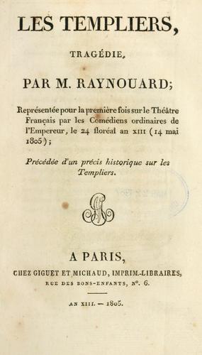 Cover for Les Templiers, tragédie.