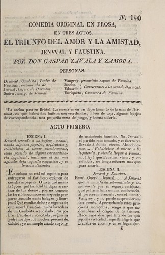 Cover for El triunfo del amor y la amistad, Jenwal y Faustina