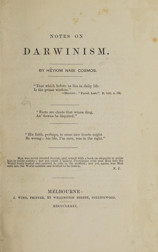 Cover for Notes on Darwinism