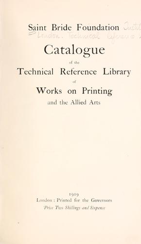 Cover for Catalogue of the Technical Reference Library of works on printing and the allied arts.