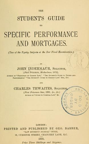 Cover for The student's guide to specific performance and mortgages, two of the equity subjects at the bar final examination