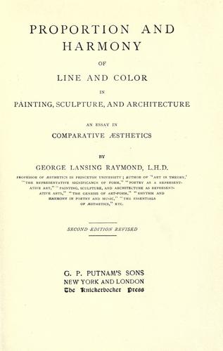 Cover for Proportion and harmony of line and color in painting, sculpture, and architecture