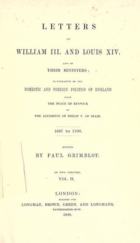 Cover for Letters of William 3 and Louis 14 and their ministers