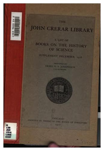 Cover for A List of books on the history of science. January, 1911. 1916