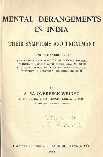 Cover for Mental derangements in India