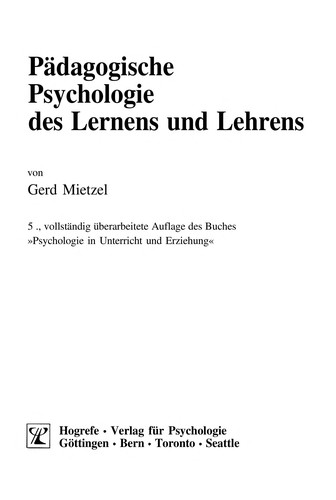 Cover for Pädagogische Psychologie des Lernens und Lehrens