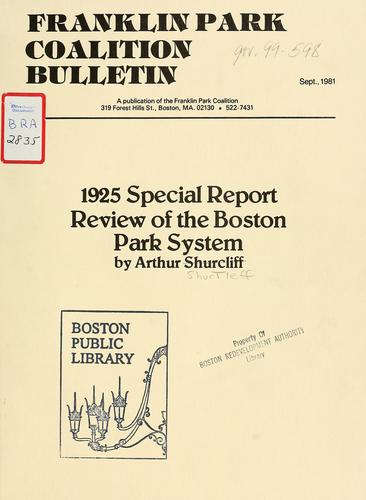 Cover for Two special reports of the parks department 1924 and 1925.