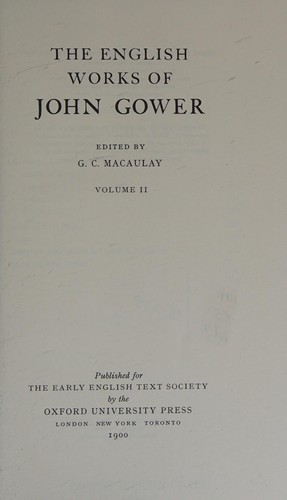 Cover for The English Works of John Gower vol II             Confessio Amantis V 1971-VIII In Praise of Peace