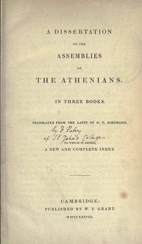 Cover for A dissertation on the assemblies of the Athenians