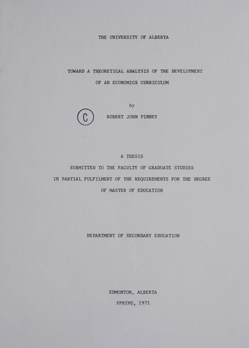 Cover for Toward a theoretical analysis of the development of an Economics curriculum