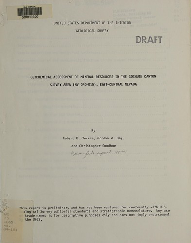 Cover for Geochemical assessment of mineral resources in the Goshute Canyon survey area (NV 040-015), east-central Nevada